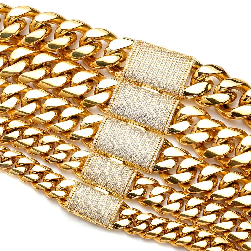 12/14/18/20/22mm grande pesado sólido aço inoxidável cubano miami link corrente colares para homens hip hop bling gelado para fora rapper jóias