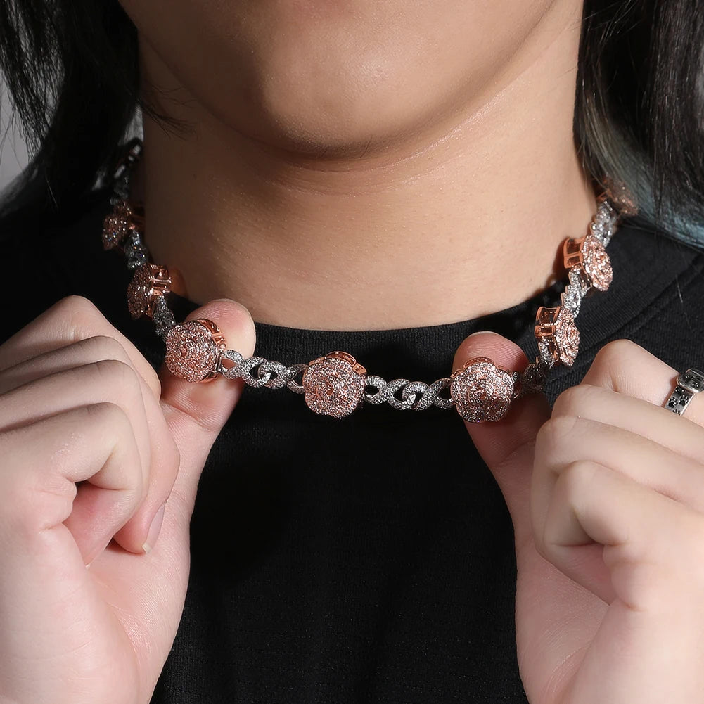 THE BLING KING Rose Flower Infinity Link Chain Colar Prong Configuração 5A Zircônia Cúbica Gargantilha HipHop Moda Jóias