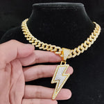 Masculino feminino hip hop relâmpago pingente colar com 13mm cristal cubana corrente hiphop gelado para fora bling colares moda charme jóias