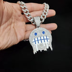 Hip Hop Iced Out Bling Emoji Forma Colar de Pingente para Homens e Mulheres, 13mm Largura, Corrente Cubana, Colares Hip Hop, Jóias Charme de Moda