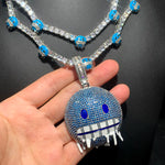 Colar gelado Bling Iceman para homens e mulheres, corrente de tênis, charme de expressão de esmalte azul, jóias Hip Hop, 5mm, CZ, moda, novo, 2024
