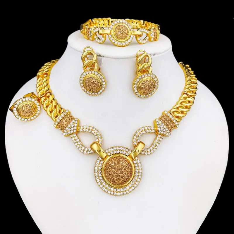 Dubai 18K banhado a ouro conjunto de jóias para mulheres, design clássico, colares, brincos, braceletes, anel, conjunto completo de jóias, tendências, 4pcs