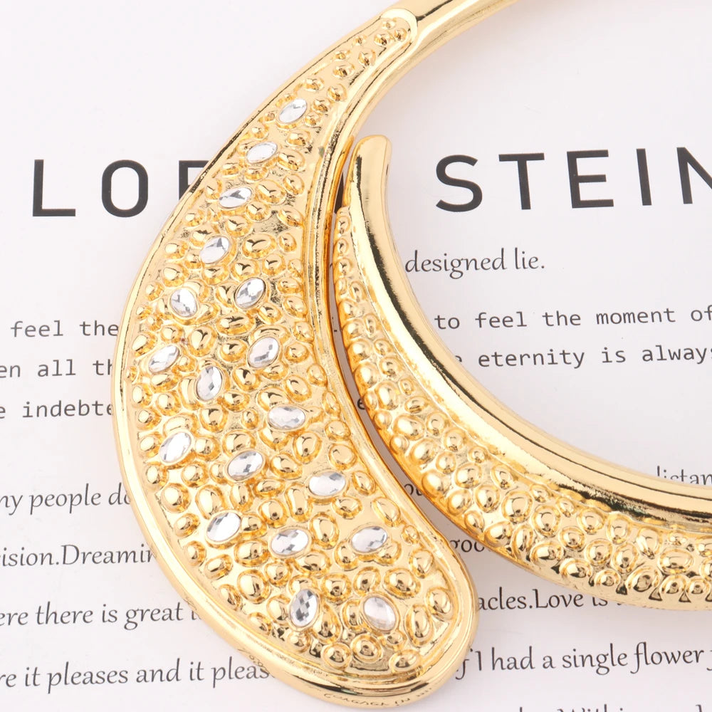 Conjunto de jóias de cobre índia dubai jóias banhado a ouro colar brincos anel pulseira luxo presente de casamento