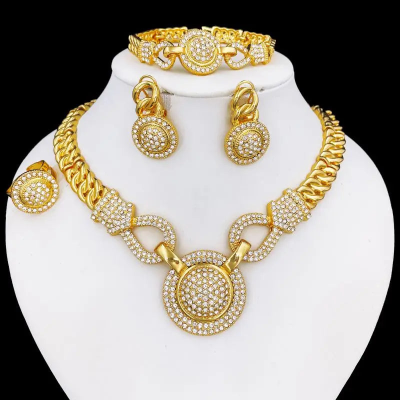 Dubai 18K banhado a ouro conjunto de jóias para mulheres, design clássico, colares, brincos, braceletes, anel, conjunto completo de jóias, tendências, 4pcs