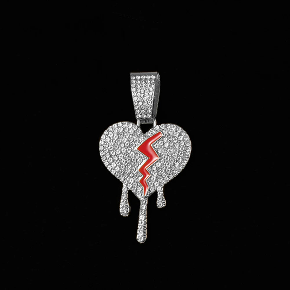 Hip hop iced out coração quebrado pingentes colar com miami cubana link corrente heartbreak colares masculino feminino rapper charme jóias