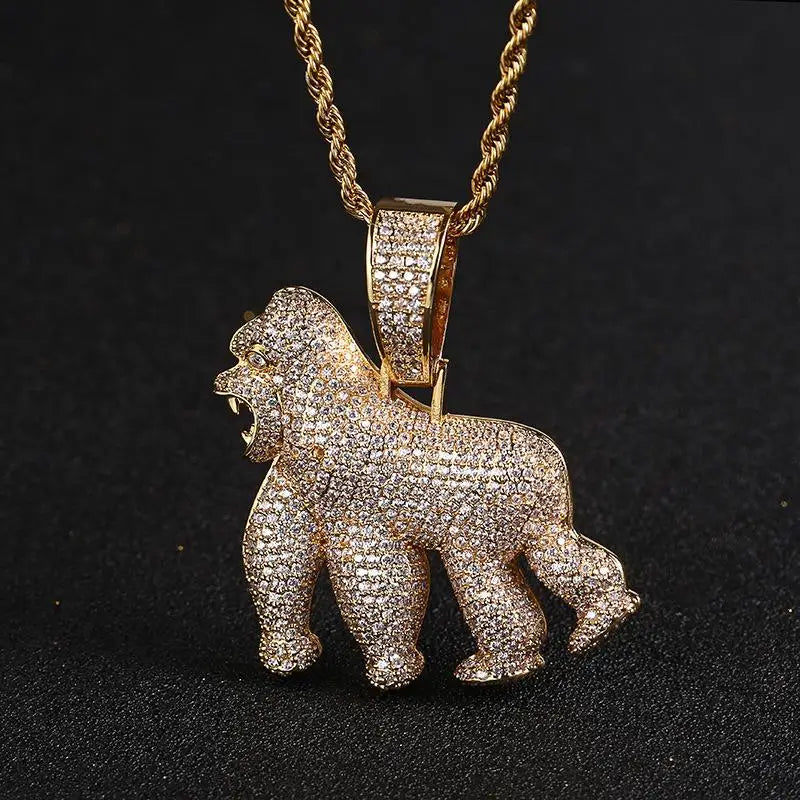 Moda gorila pingente pedra animal colar masculino rap cantor hip hop colar pingente