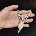 Masculino feminino hip hop relâmpago pingente colar com 13mm cristal cubana corrente hiphop gelado para fora bling colares moda charme jóias