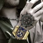 Oulm data automática relógio masculino quadrado ouro quartzo relógio de pulso para homem esportes multi-fuso horário militar masculino à prova dwaterproof água reloj hombre