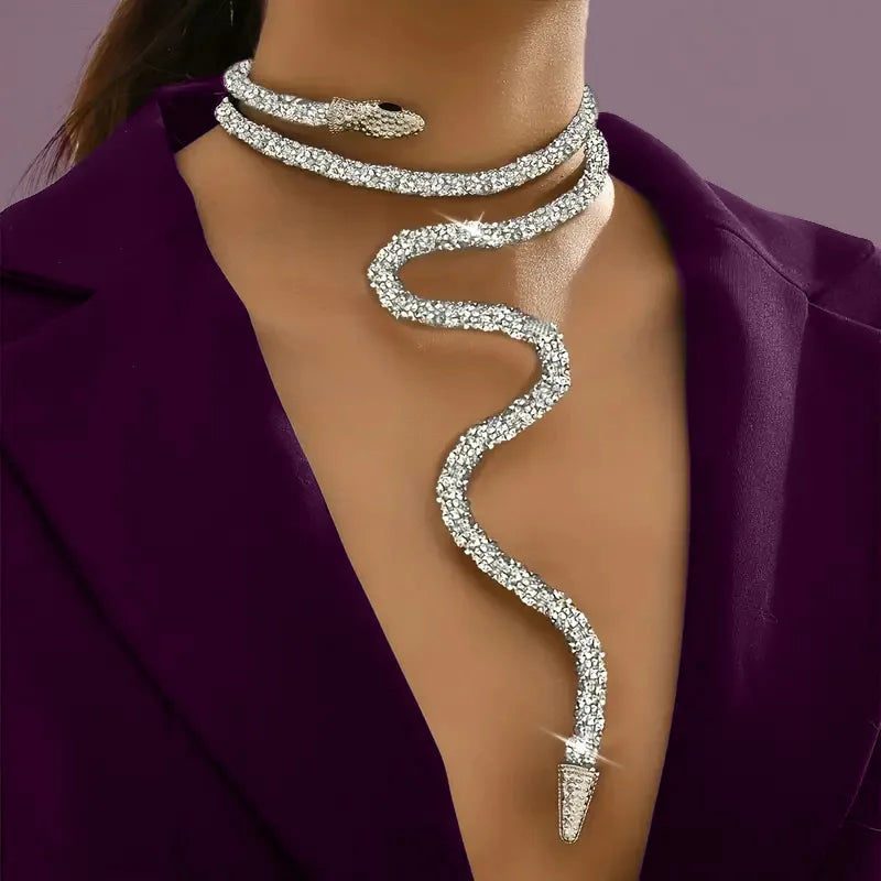 Moda menina sexy cobra twistable colar para mulheres personalizado espumante zircão diy corrente osso pulseira pulseiras