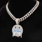Hip Hop Iced Out Bling Emoji Forma Colar de Pingente para Homens e Mulheres, 13mm Largura, Corrente Cubana, Colares Hip Hop, Jóias Charme de Moda