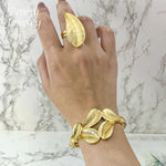 Conjunto de joias banhadas a ouro em formato de folha, 4 peças, para mulheres, colar, brincos, pulseira, anel, festa de casamento, presentes de aniversário
