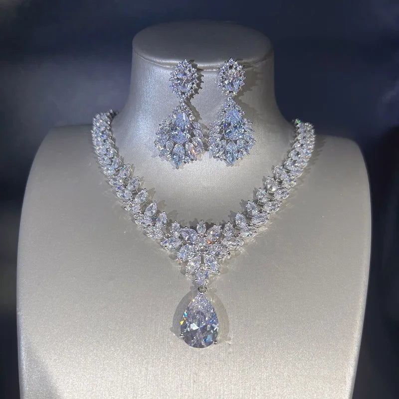Imitação de moissanite diamante conjunto de jóias explosão flash quente novo luxo pingente colar feminino brincos conjunto