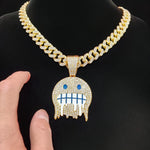 Hip Hop Iced Out Bling Emoji Forma Colar de Pingente para Homens e Mulheres, 13mm Largura, Corrente Cubana, Colares Hip Hop, Jóias Charme de Moda