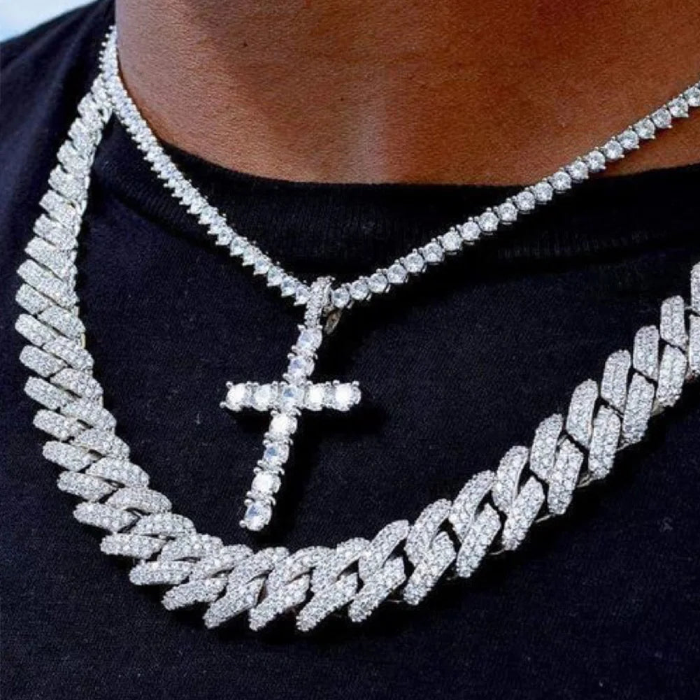 2 pçs punk cristal cruz ankh tênis corrente iced out prong cubana link corrente colar para homens mulheres rapper colares hiphop jóias