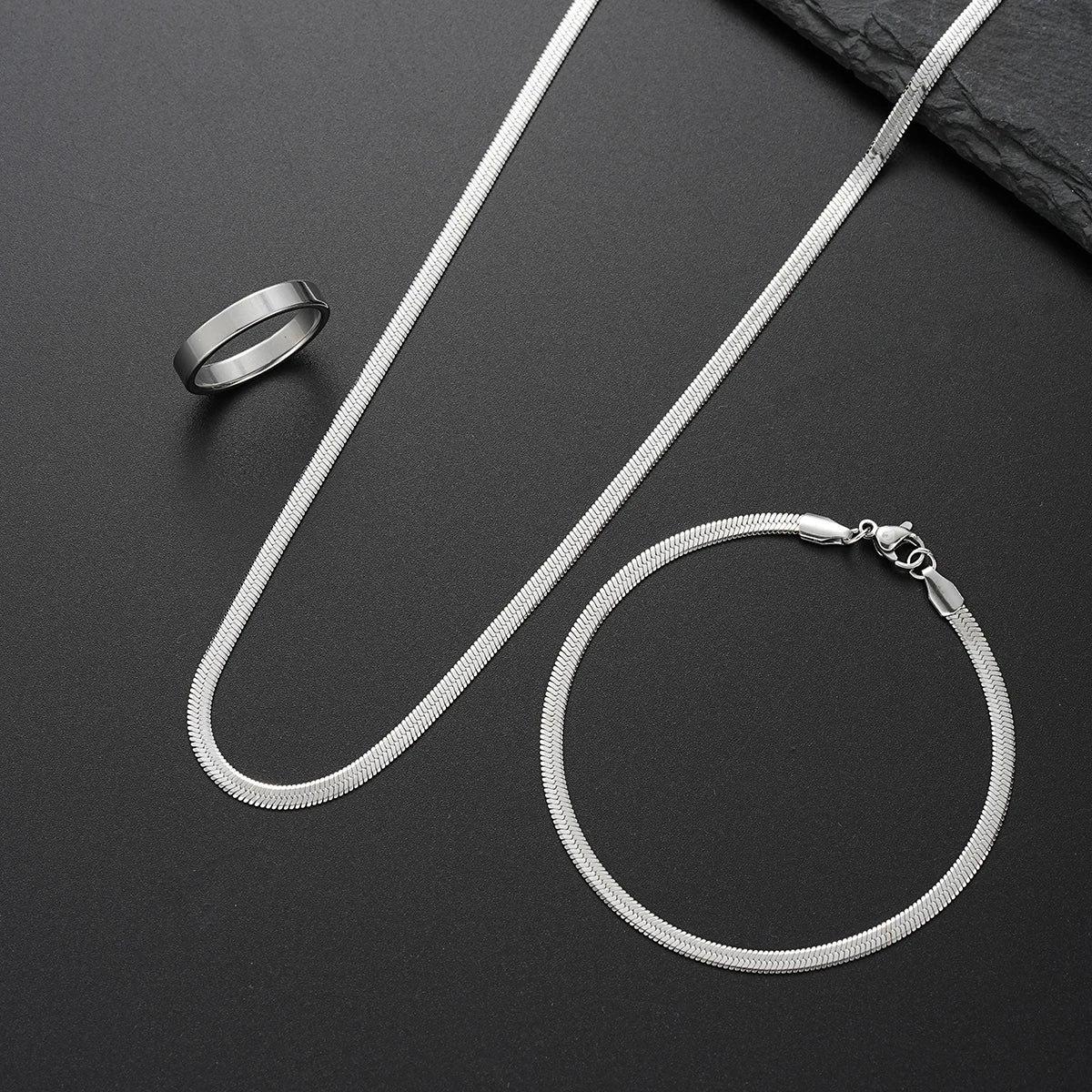 3 pçs conjuntos de jóias de aço inoxidável masculino estilo hip hop gótico com pingente cruz colar anel pulseira conjunto moda presentes simples