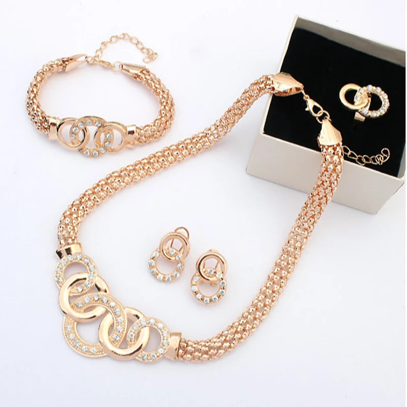 Moda feminina exagerada conjunto de cinco anéis requintado hip hop colar brincos anel pulseira jóias aniversário presente