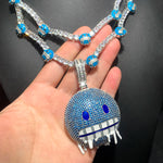 Colar gelado Bling Iceman para homens e mulheres, corrente de tênis, charme de expressão de esmalte azul, jóias Hip Hop, 5mm, CZ, moda, novo, 2024