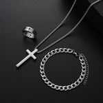 3 pçs conjuntos de jóias de aço inoxidável masculino estilo hip hop gótico com pingente cruz colar anel pulseira conjunto moda presentes simples