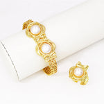 Gzjpei conjunto completo de joias de cor dourada 18k, anel de concha grande, corrente cubana, colar, pulseira para mulheres, joias africanas dubai