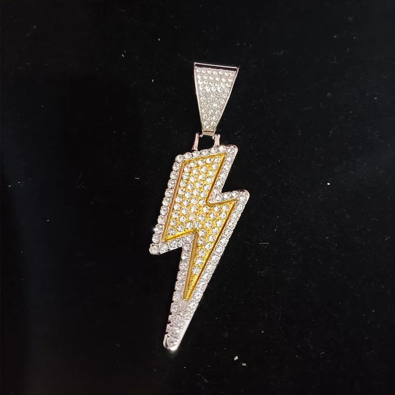 Masculino feminino hip hop relâmpago pingente colar com 13mm cristal cubana corrente hiphop gelado para fora bling colares moda charme jóias