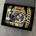 Oulm data automática relógio masculino quadrado ouro quartzo relógio de pulso para homem esportes multi-fuso horário militar masculino à prova dwaterproof água reloj hombre