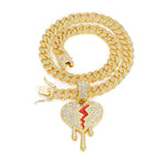 Hip hop iced out coração quebrado pingentes colar com miami cubana link corrente heartbreak colares masculino feminino rapper charme jóias