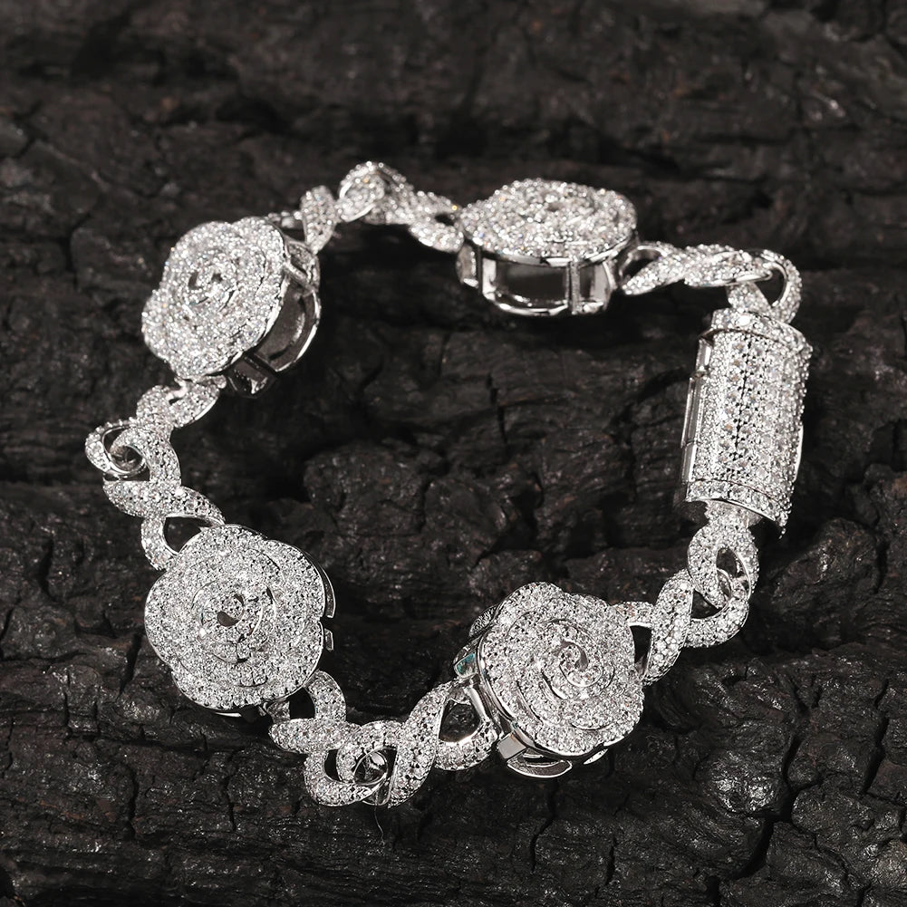 THE BLING KING Rose Flower Infinity Link Chain Colar Prong Configuração 5A Zircônia Cúbica Gargantilha HipHop Moda Jóias