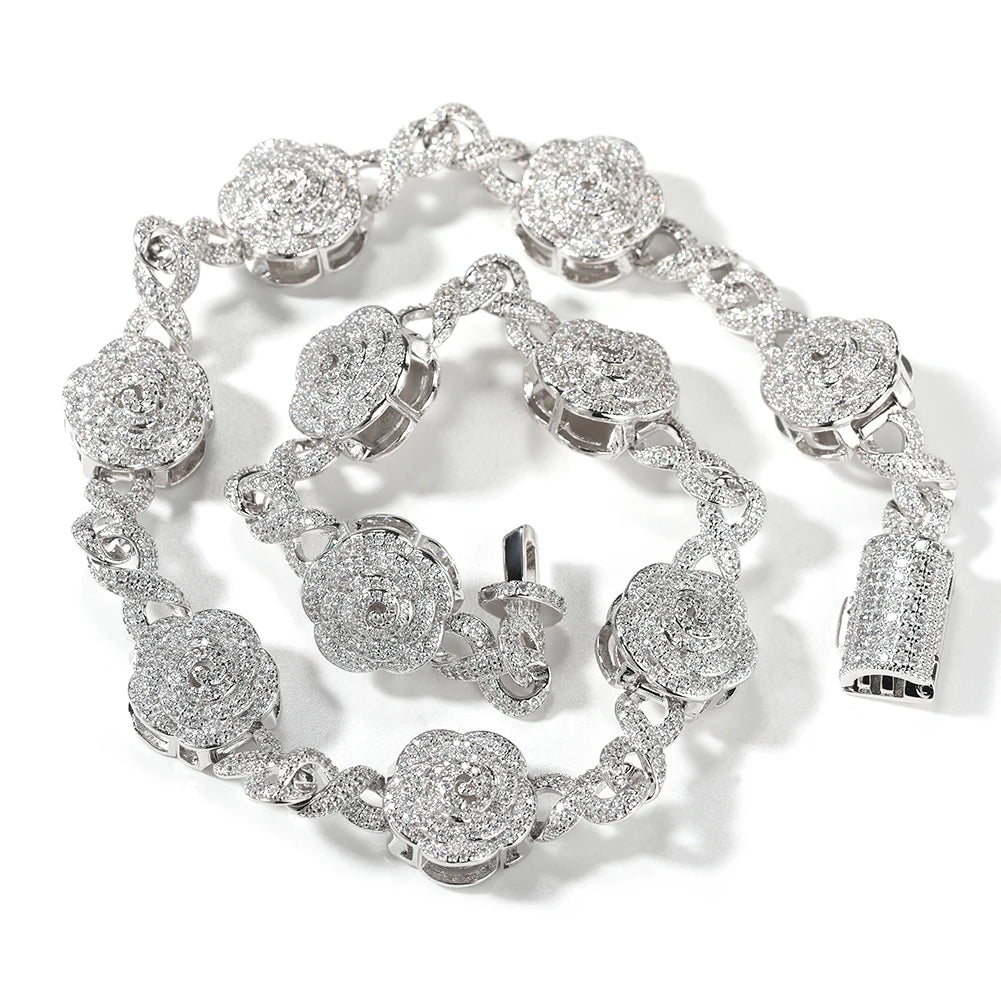 THE BLING KING Rose Flower Infinity Link Chain Colar Prong Configuração 5A Zircônia Cúbica Gargantilha HipHop Moda Jóias