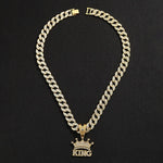 Coroa de Hip Hop masculina com Rei Pingente, Corrente Cubana Cristal, Strass Cristal Gelo, Jóias da Moda
