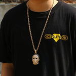 Colar de pedra gelada Hip Hop para homens, pingentes de máscara masculina, joias Rapper, cor dourada e prata, 5A Plus CZ