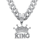 Coroa de Hip Hop masculina com Rei Pingente, Corrente Cubana Cristal, Strass Cristal Gelo, Jóias da Moda