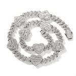 Uwin 10mm corrente cubana com coração baguette completo gelado zircão cúbico moda luxuosa gargantilha hiphop joias