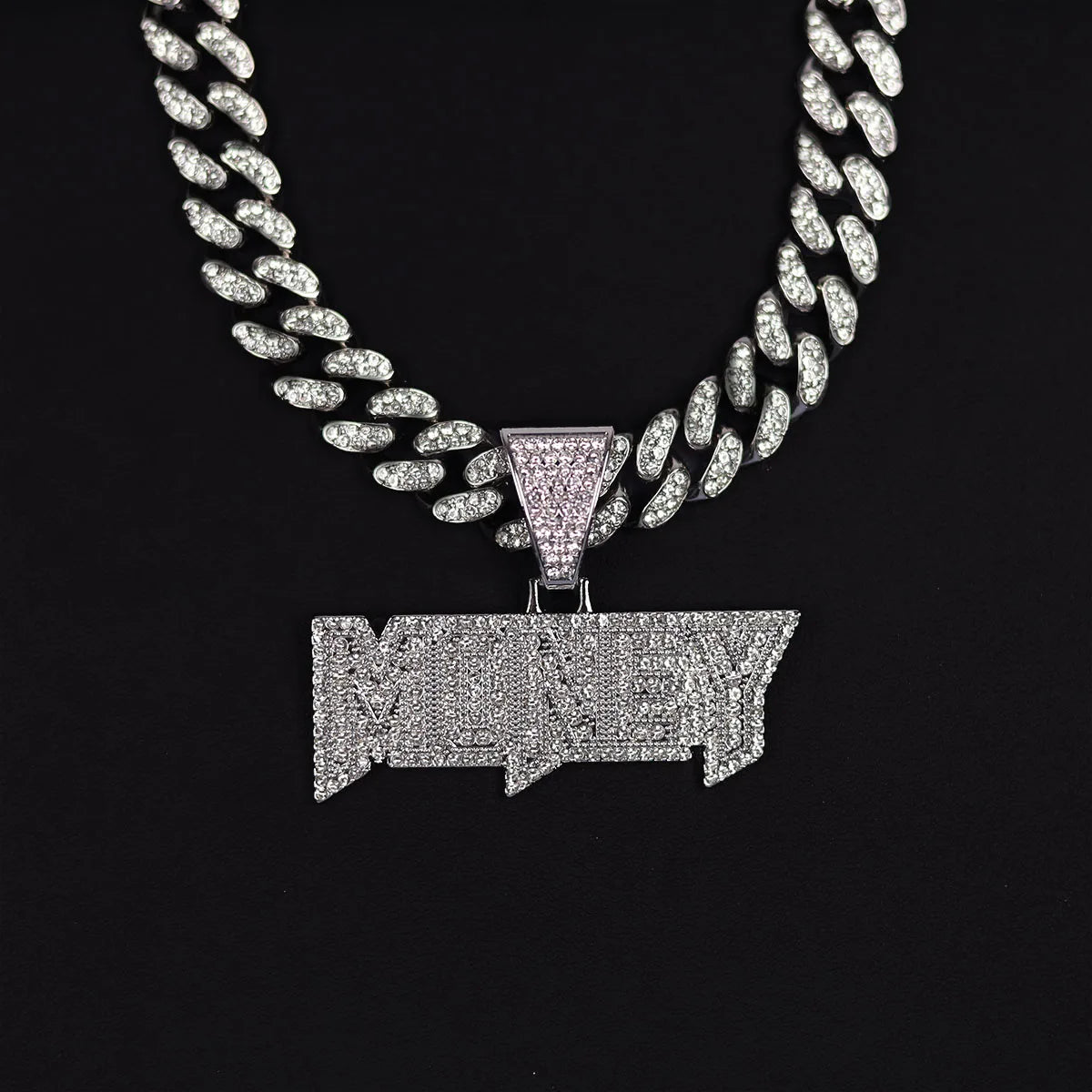 Colar com pingente de letra de dinheiro de hip-hop gelado - corrente grande de strass de liga, joias de declaração em negrito