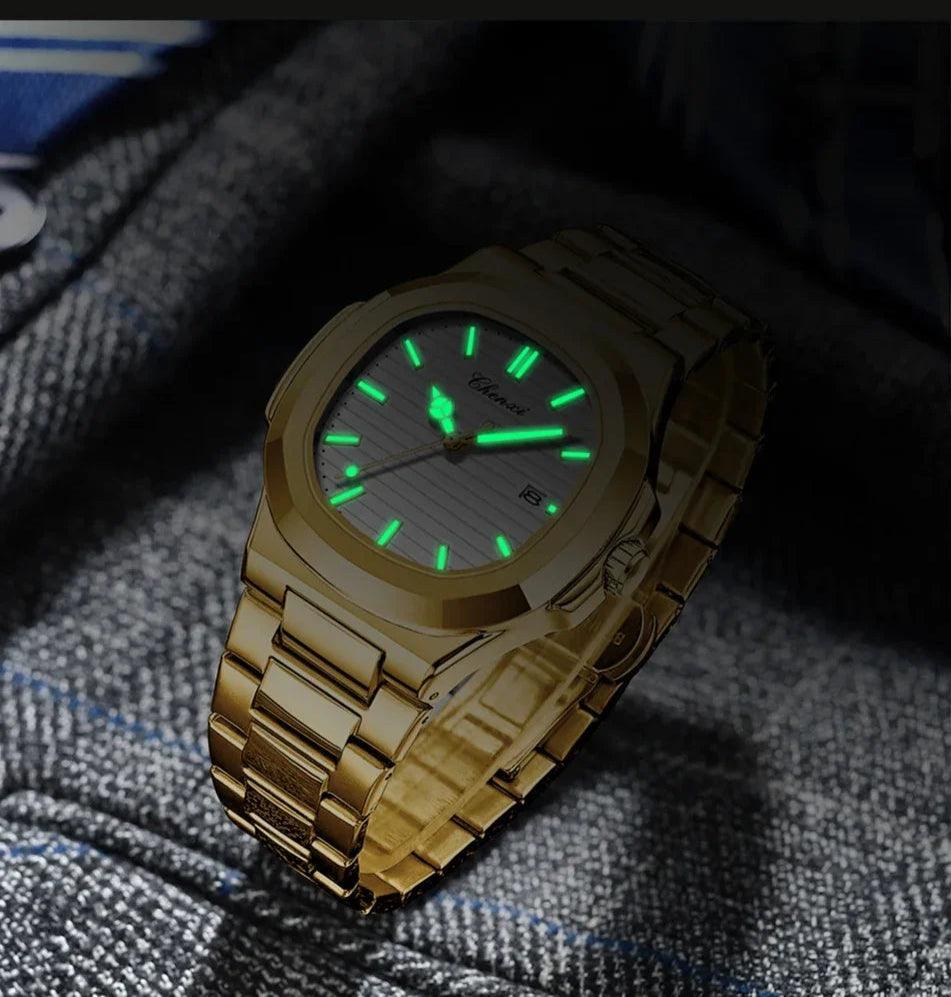 Relógio Executivo Dourado Luxuoso