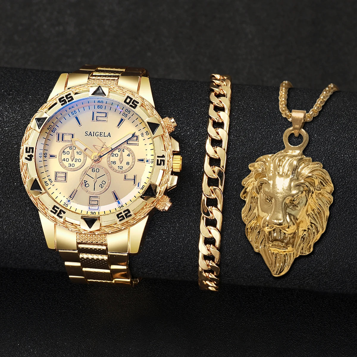 3 pçs/set moda banda de aço relógios masculinos mostrador árabe homem negócios relógios conjunto jóias relogio masculino (caixa não incluída)