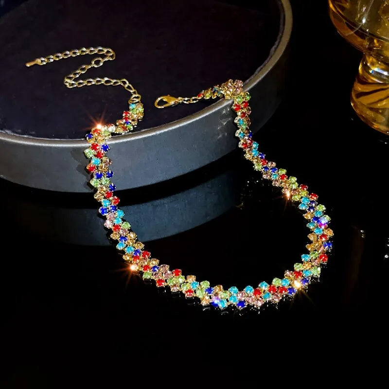 Luxo brilhante completo strass gargantilha colar para mulheres personalizado geométrico cristal colares jóias de casamento presentes de festa