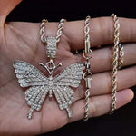 Masculino feminino hip hop iced out bling borboleta pingente colar com 13mm miami corrente cubana hiphop colares moda charme jóias
