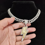 Masculino feminino hip hop relâmpago pingente colar com 13mm cristal cubana corrente hiphop gelado para fora bling colares moda charme jóias