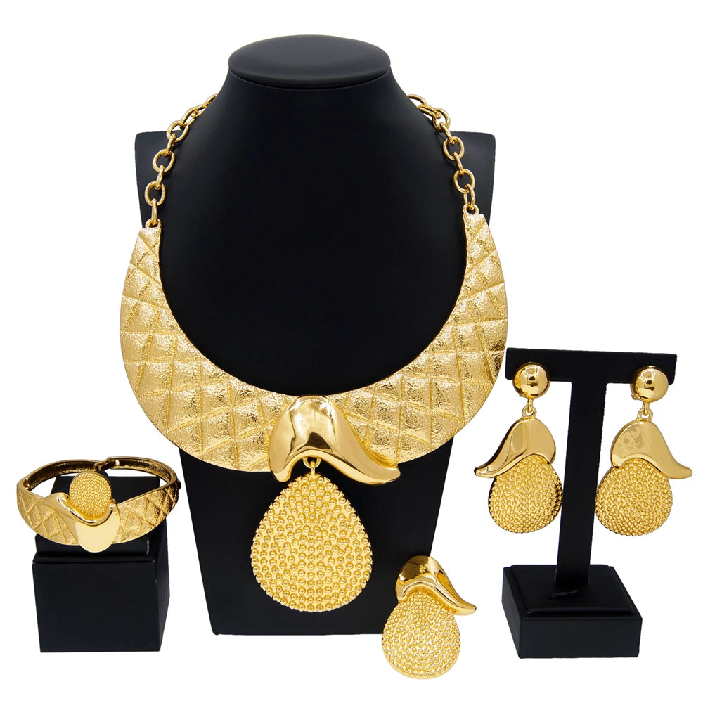 Conjunto de joias femininas banhado a ouro pingente redondo brincos grandes bijuterias de casamento presentes conjuntos de joias de casamento nigeriano SYHOL