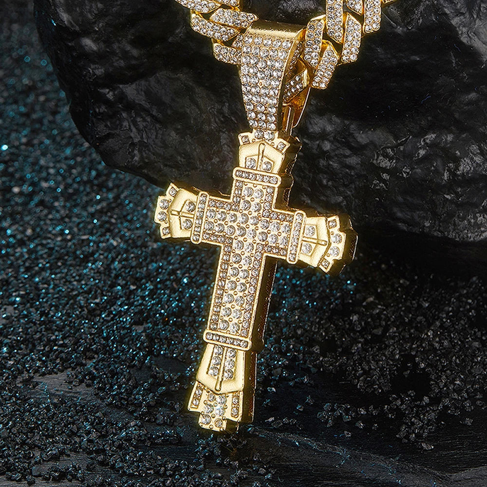 Masculino feminino brilhante cruz pingente colar com miami cubana elo de corrente hip hop gelado para fora bling moda requintado charme jóias presente