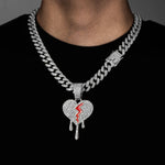 Hip hop iced out coração quebrado pingentes colar com miami cubana link corrente heartbreak colares masculino feminino rapper charme jóias