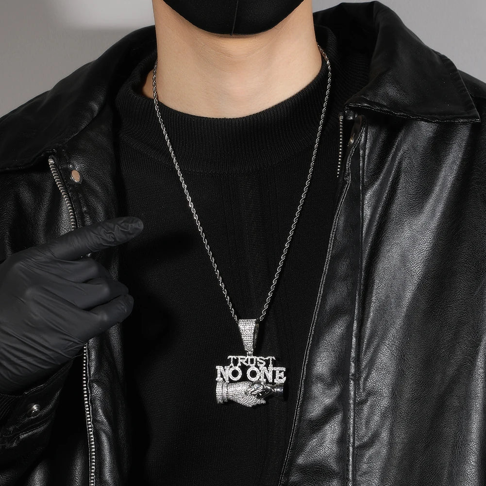 Uwin Trust NO One Pingente Acessórios Punk Gargantilha Homens Hiphop Full Iced Out Colar Homens Corrente Jóias Presente