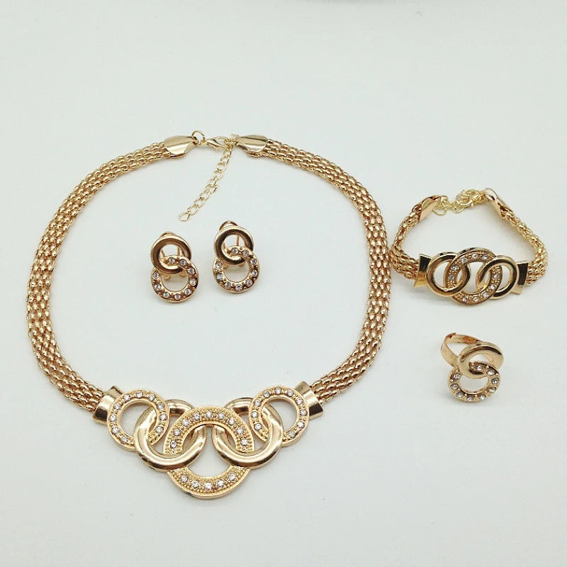 Moda feminina exagerada conjunto de cinco anéis requintado hip hop colar brincos anel pulseira jóias aniversário presente