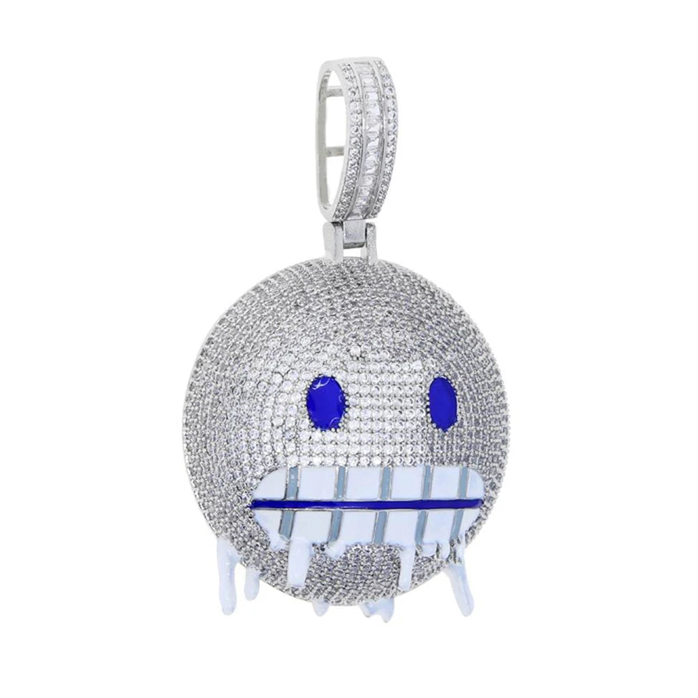 Colar gelado Bling Iceman para homens e mulheres, corrente de tênis, charme de expressão de esmalte azul, jóias Hip Hop, 5mm, CZ, moda, novo, 2024