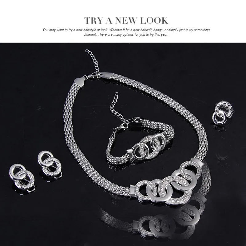 Moda feminina exagerada conjunto de cinco anéis requintado hip hop colar brincos anel pulseira jóias aniversário presente