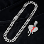 Hip hop iced out coração quebrado pingentes colar com miami cubana link corrente heartbreak colares masculino feminino rapper charme jóias