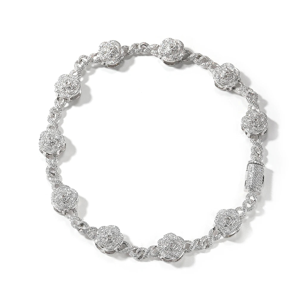 THE BLING KING Rose Flower Infinity Link Chain Colar Prong Configuração 5A Zircônia Cúbica Gargantilha HipHop Moda Jóias