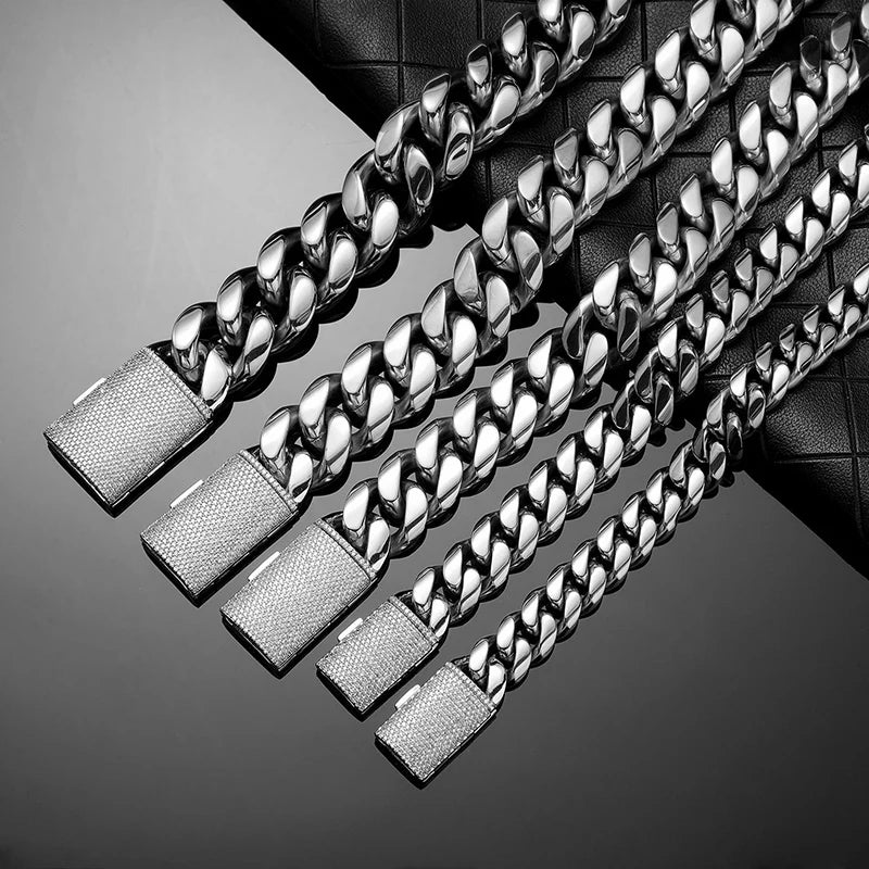 12/14/18/20/22mm grande pesado sólido aço inoxidável cubano miami link corrente colares para homens hip hop bling gelado para fora rapper jóias