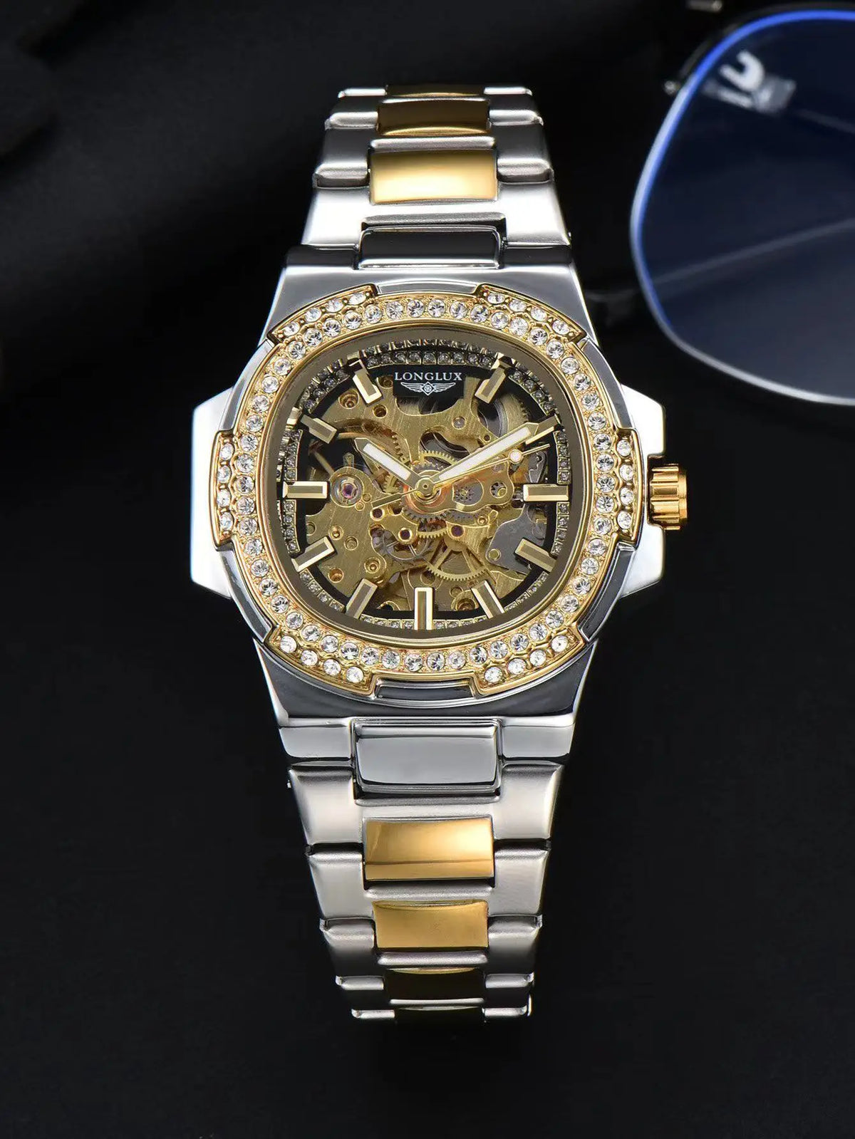 Longlux relógio masculino automático de luxo aço inoxidável atacado relógios mecânicos esqueleto à prova dwaterproof água relógio diamante homem