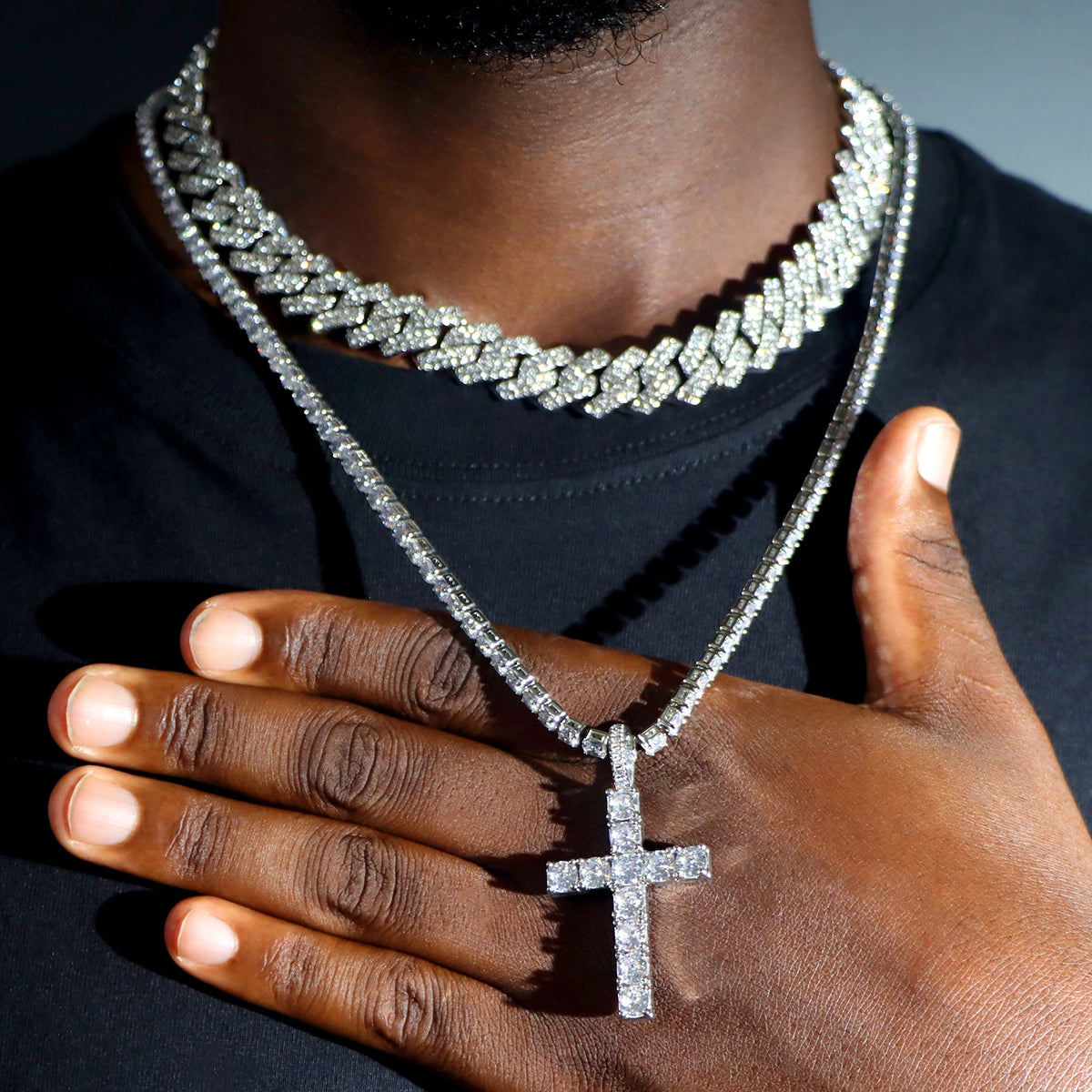 2 pçs punk cristal cruz ankh tênis corrente iced out prong cubana link corrente colar para homens mulheres rapper colares hiphop jóias